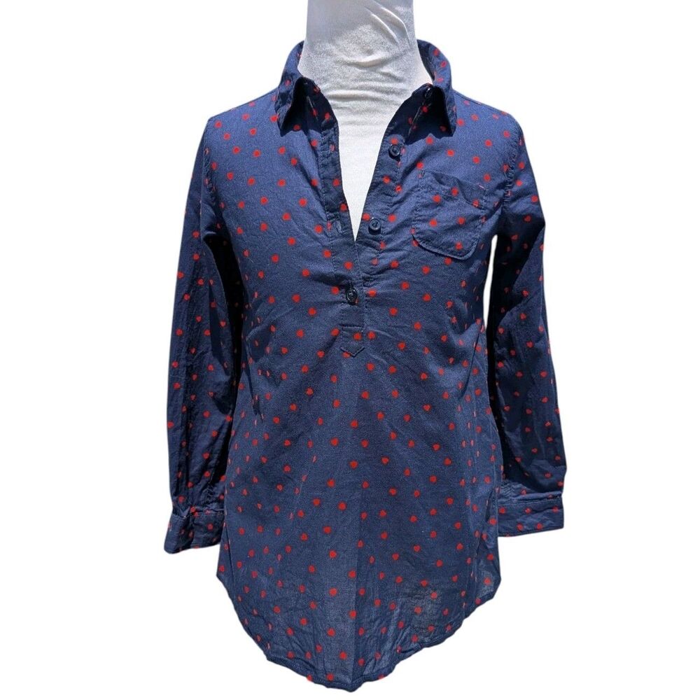 OshKosh Girls 6Yr Top Shirt Front Navy Blue Red Heart Print Cute